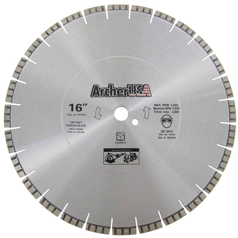 ArcherPro Archer PRO 16" in. Turbo Diamond Saw Blades for Fast Reinforced Concrete Cutting and Cured Concrete Cutting. for Cut-Off saws and Walk-Behind saws up to 13 HP. - Image 1